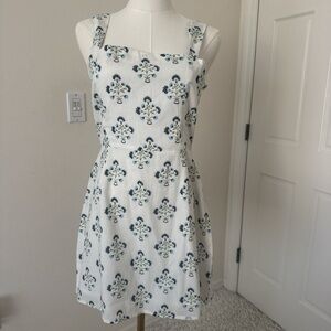 Women's White Mini Dress with Blue Floral Print